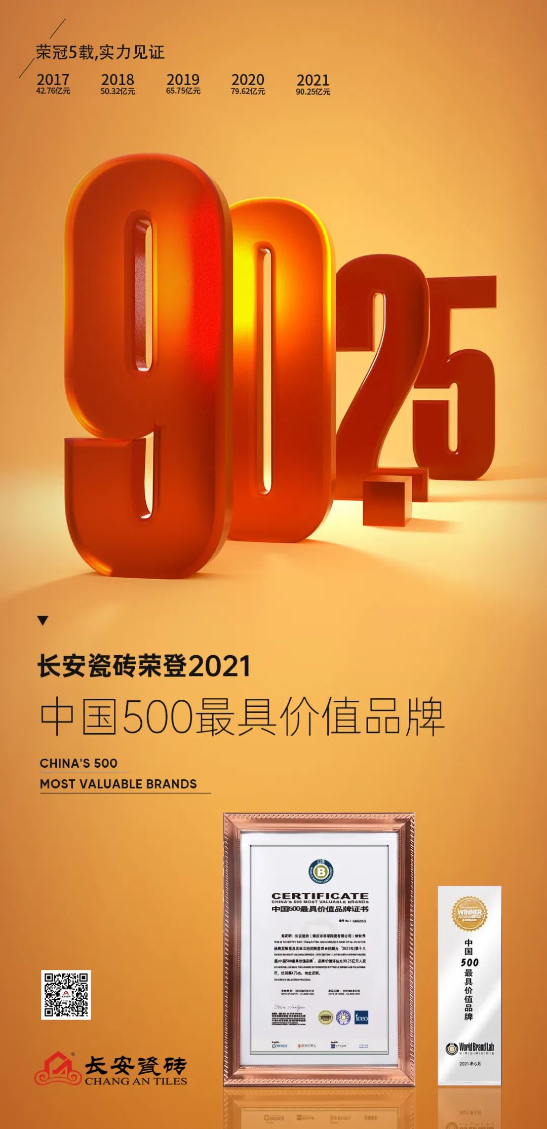 品牌价值90.25亿元！小蝌蚪视频污下载APP瓷砖连续5年荣膺2021“中国500价值品牌”(图2)